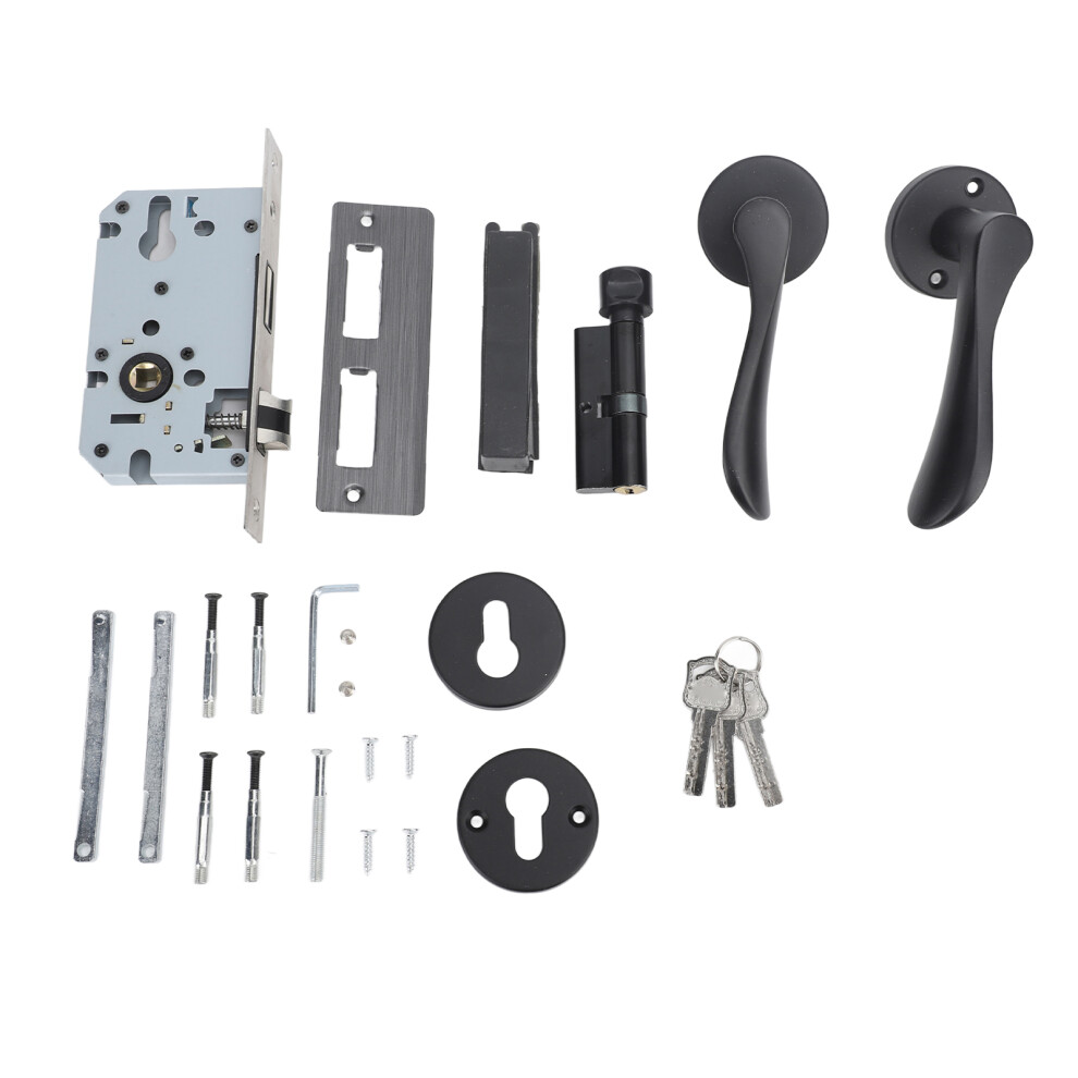 Black Passage Door Handle With Lock For Bedroom Bathroom Closet 609610749998