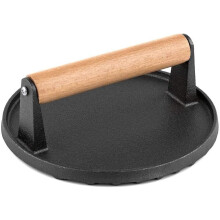 Burger Press 7-Inch Cast Iron Bacon Press Quesadillas With Solid Wood Handle Preseasoned Sandwich Grill Press
