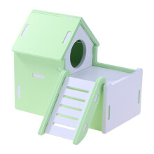 2Pcs Wooden Hamster Double-Deck Ladder Villa For Small Pets Green
