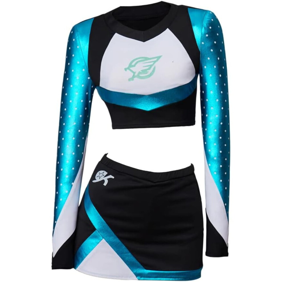 (Blue, S) Women's Cheerleader-Inspired Outfit Maddy Perez Sporty Crop Top & Mini Skirt Party Costume Set