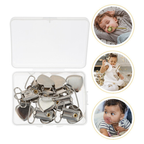 10 Pcs Heart Shape Pacifier Clips With Iron Holders 2