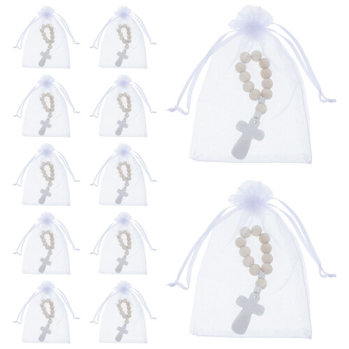 80 Sets Handcrafted Wooden Rosary Beads Bracelets With Mesh Bags 2