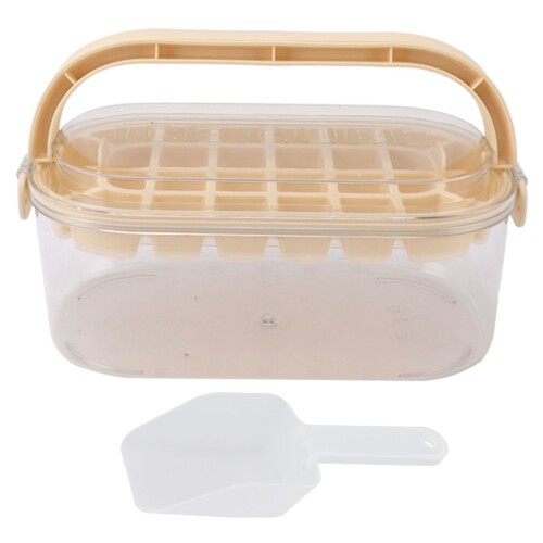 (Beige Soft Bottom Type) 28-Cavity Large Ice Mold Portable Soft Bottom Beige