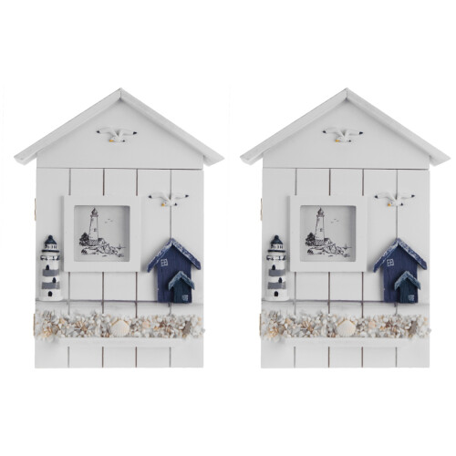 2Pcs Wooden Wall Mounted Key Storage Box With Lighthouse Design 2