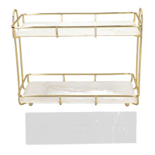 (Small 31x23cm) 2 Tier Bathroom Shelf Countertop Standing with Partition Gold 31x23cm