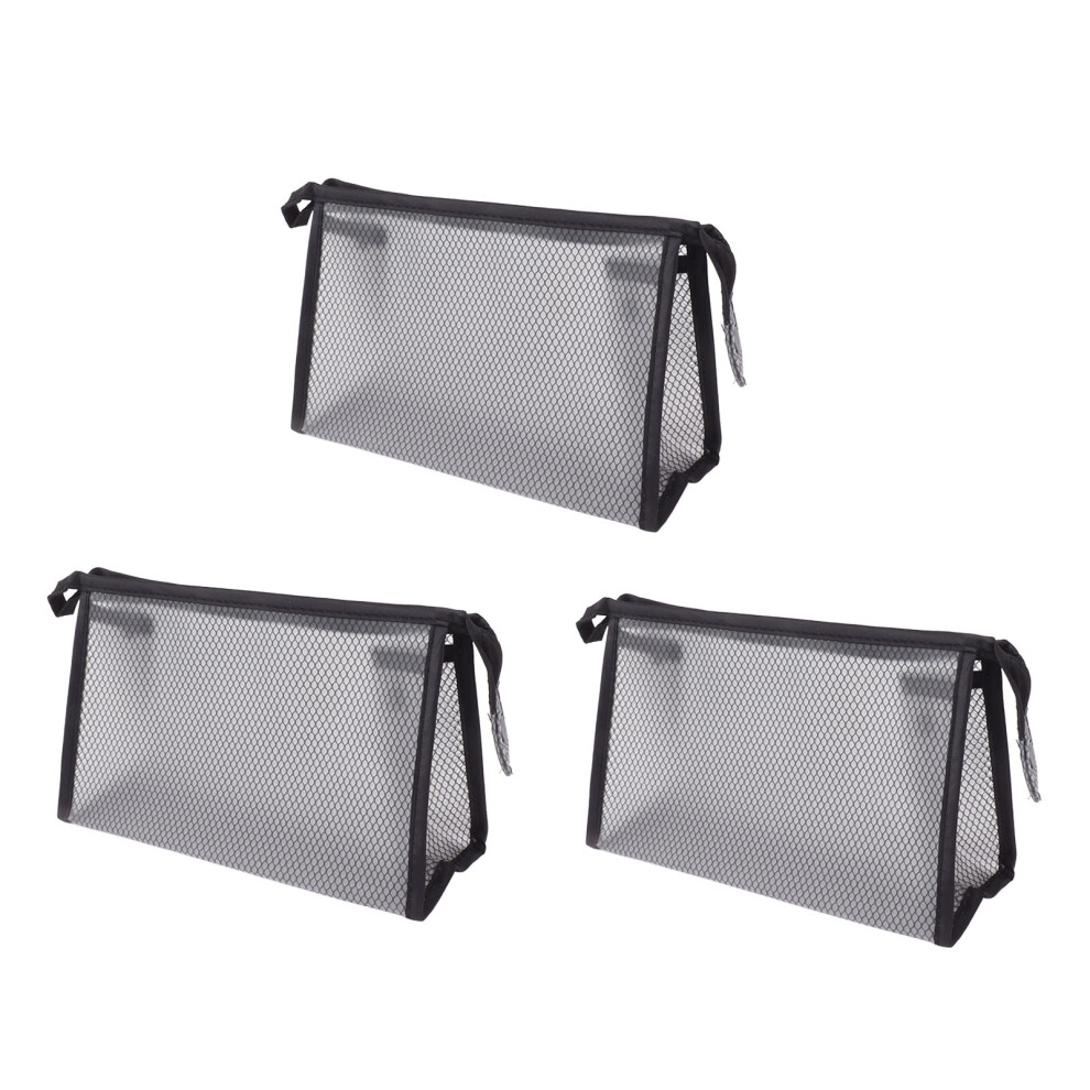 Black/Light 3Pcs Mesh Makeup Bag Waterproof Eva Triangular Zipper Cosmetic Travel