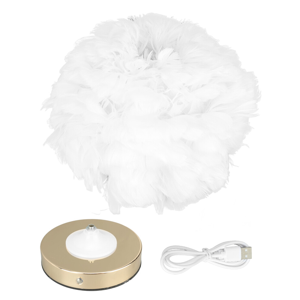 (White) Feather Table Lamp USB Touch Dimming LED Bedroom Cafe White-image-OPC-PKXWF95-NEW