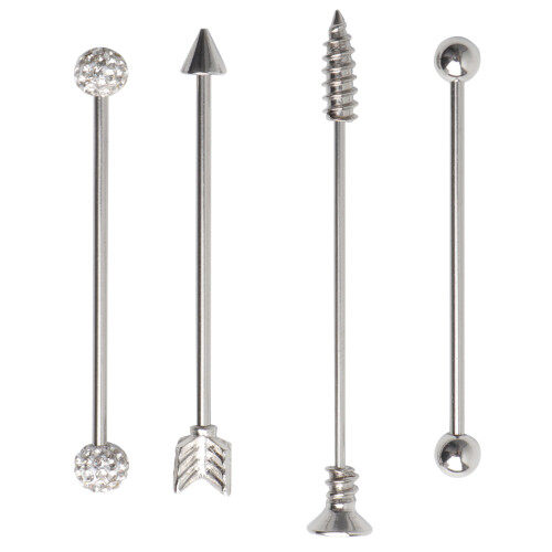 1 set industrielle barbell-ohrringe, doppelte ohrlöcher, silber 2