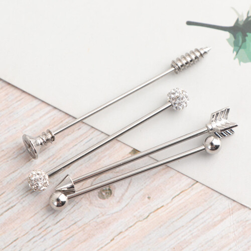 1 set industrielle barbell-ohrringe, doppelte ohrlöcher, silber 1