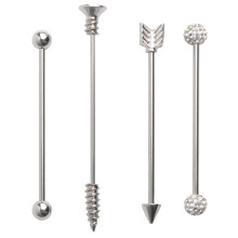 1 set industrielle barbell-ohrringe, doppelte ohrlöcher, silber