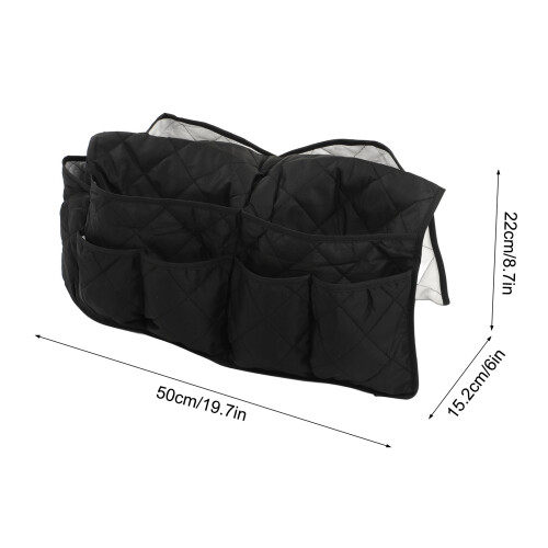 Large Capacity Black Sofa Armrest Storage Bag with 14 Pockets, Waterproof Bedside Organizer 1