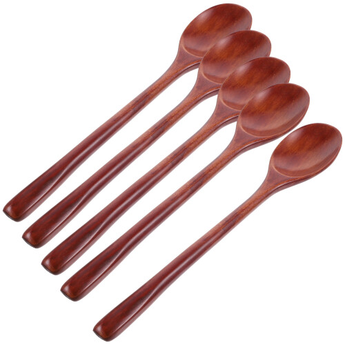 15 Pcs Wood Soup Spoons Long Handle Mixing Eating Spoons 2