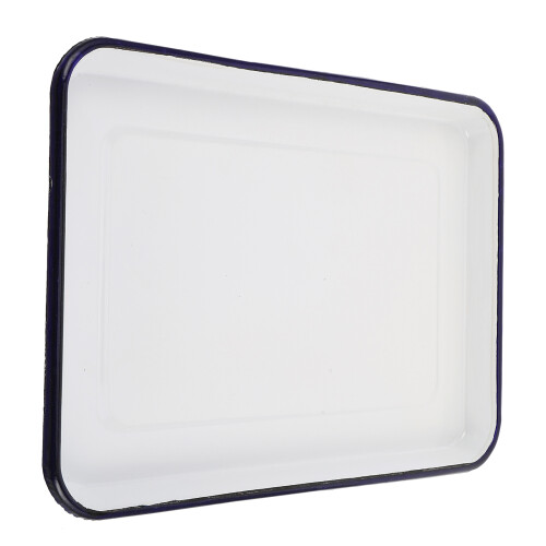 5Pcs Retro Enamel Baking Pan Rectangle White For Bread Fruit Storage 2
