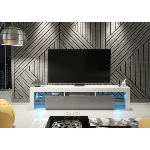 Creative Furniture Nova 200cm TV Unit LED - White & Grey Gloss Doors 1