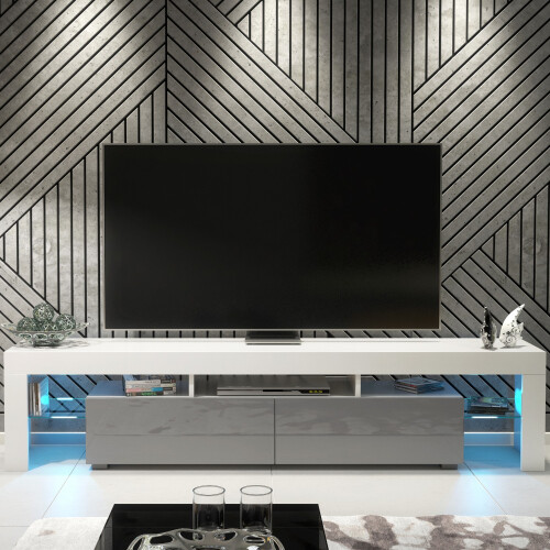 Creative Furniture Nova 200cm TV Unit LED - White & Grey Gloss Doors