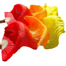 Chinese Silk Veils Dance Fans - Pair Belly Dancing Fans, Red Silk Veils, 180 CM Length, Large Size