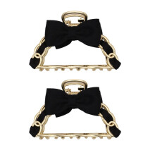 4St Lichtgewicht Zwarte Hair Claw Clips Met Strik Voor Werk En Feest