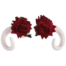 White Unique Sheep Horn Hairpin with Rose Flower for Costume Use