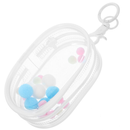 2 Sets Clear Doll Display Case Keychain With Pompom Ball
