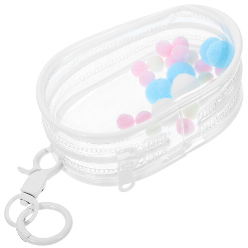 2 Sets Clear Doll Display Case Keychain With Pompom Ball 2