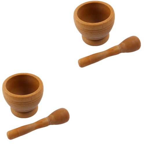2Pcs PP Plastic Garlic Press Bowl Set Wood Color 2