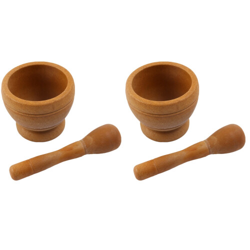 2Pcs PP Plastic Garlic Press Bowl Set Wood Color 1