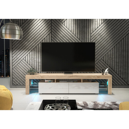 Creative Furniture Nova 200cm TV Unit LED - Oak & White Gloss Doors 1