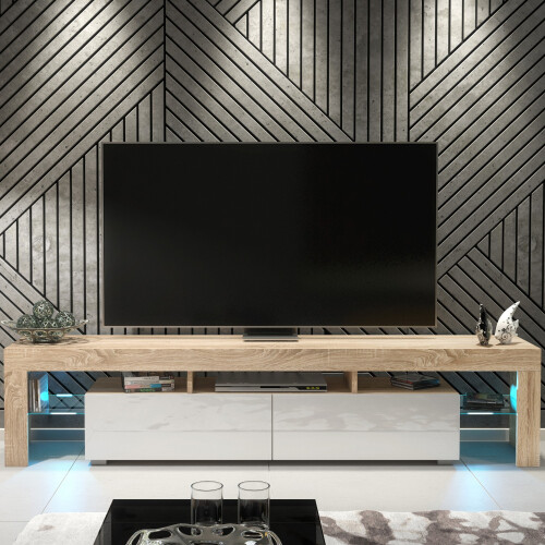 Creative Furniture Nova 200cm TV Unit LED - Oak & White Gloss Doors