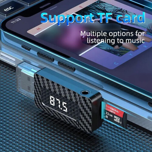 Blue Tooth Car Adapter Bluetooth FM Transmitter Receiver Model Y1o2 3.5mm Stereo Audio Input 2
