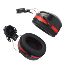 Noise Cancelling Ear Muffs ABS Helmets With Padding Breathable Headband Black And Red For Maintenance Tasks