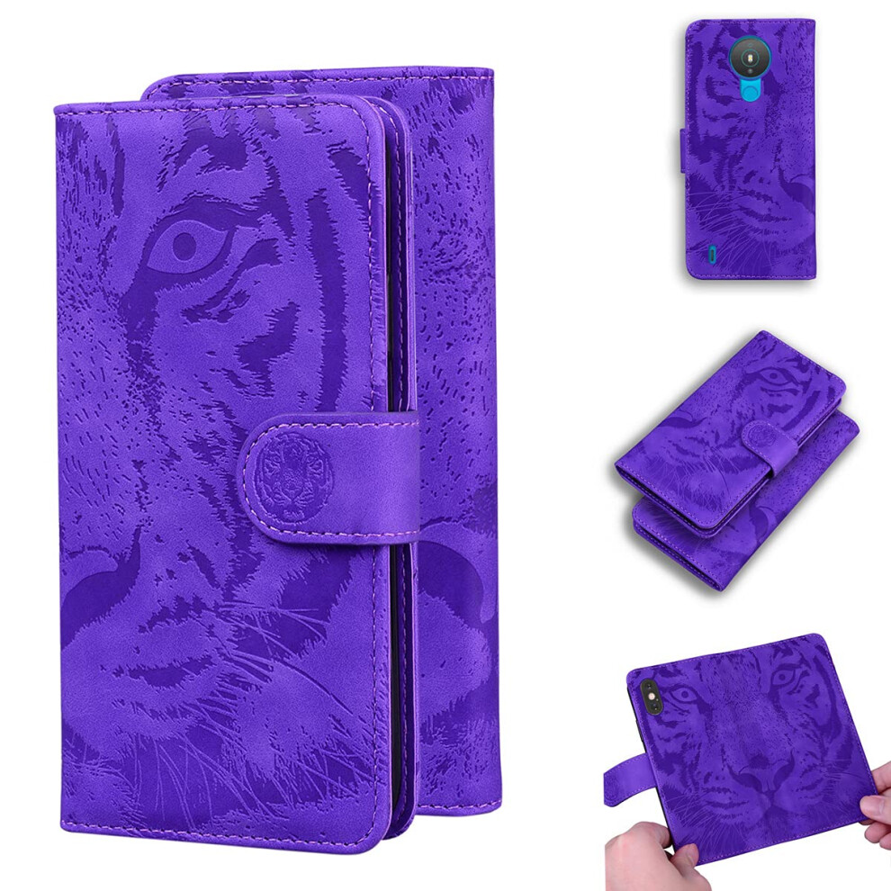 Case For Nokia 1.4 Pu Leather Wallet Case With Stand Function Tiger Print Magnetic Cover 6.52 Inch Purple 9084446246360