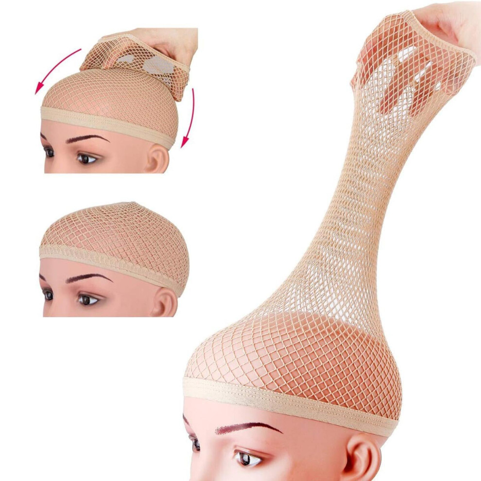 Unisex Cream Hair Net For Wigs - Wig Cap To Hold Wig In Place, Wig Net For Long Hair, Nude Color, 2 Pieces