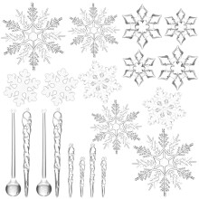 2 Sets Clear Snowflake Christmas Tree Hanging Ornaments Party Decor
