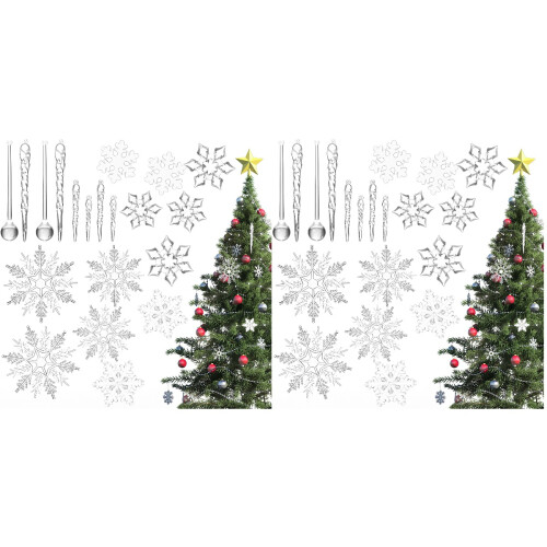 2 Sets Clear Snowflake Christmas Tree Hanging Ornaments Party Decor 1
