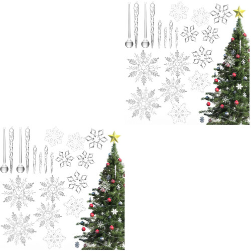 2 Sets Clear Snowflake Christmas Tree Hanging Ornaments Party Decor 2
