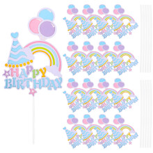 25Pcs Rainbow Happy Birthday Cupcake Toppers Cake Decorating Picks