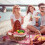 Red Natural Wicker Picnic Basket with Double Lids Durable 6