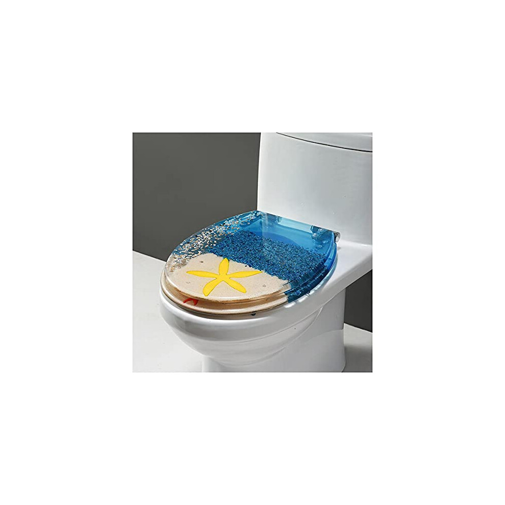 Ocean Series Resin Toilet Seat With Cover Heavy Duty Slow-Close Real Seashells And Sands Universal Fit For Uvo Toilets 9016109242068