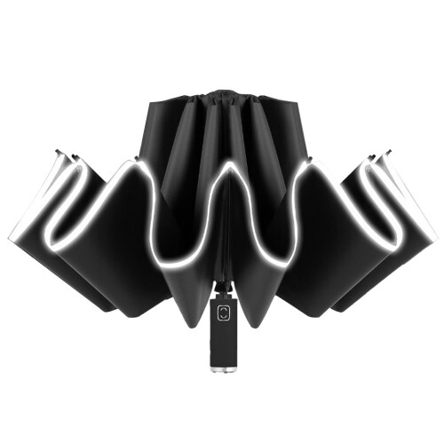 (Black) Folding Reflective Stripe Inverted UV Proof Automatic Umbrella Black