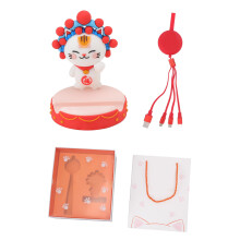 Lucky Cat Phone Stand 3-in-1 Charging Cable Cartoon Ornament Gift Box