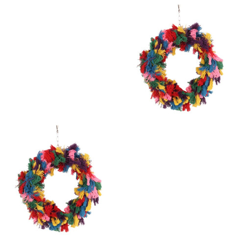 2 Pcs Parrot Cotton Rope Hanging Swing Bird Chew Ring 2