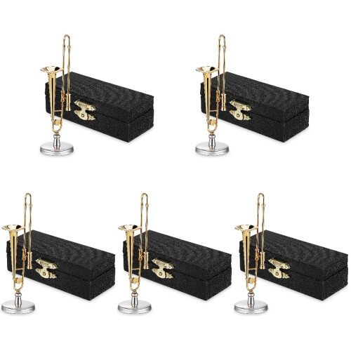 5Pcs Mini Copper Trombone Musical Instrument Desktop Decor 1