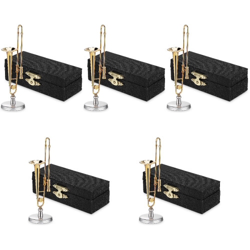 5Pcs Mini Copper Trombone Musical Instrument Desktop Decor 2