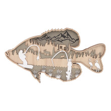 (Bass) Wooden Hollowed Fish Figurine Multilayer Boxwood Decor