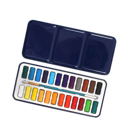 24 Colors Solid Watercolor Paint Set In Tin Box With Brush 2