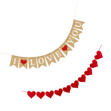 4 Pcs Heart-Shaped Linen Hanging Garlands Red Brown