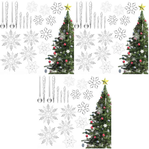 3 Sets Clear Snowflake Christmas Tree Hanging Ornaments Party Decor 2