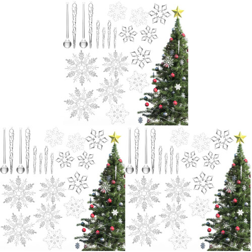 3 Sets Clear Snowflake Christmas Tree Hanging Ornaments Party Decor 1