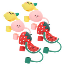 8Pcs Cartoon Fruit Silicone Straw Tips Cover Reusable Drinking Plugs