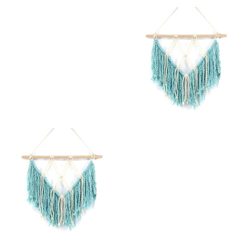 2Pcs Handmade Tassel Wall Hanging Tapestry 40X45Cm Blue 2